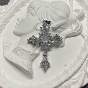 Aquamarine Cross Pendant with CZ Accents
